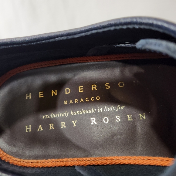 HENDERSON BARACCO Deer Leather Navy Blue Wingtip Derby Made Italy 43.5 IT / 10.5 - Picture 8 of 11